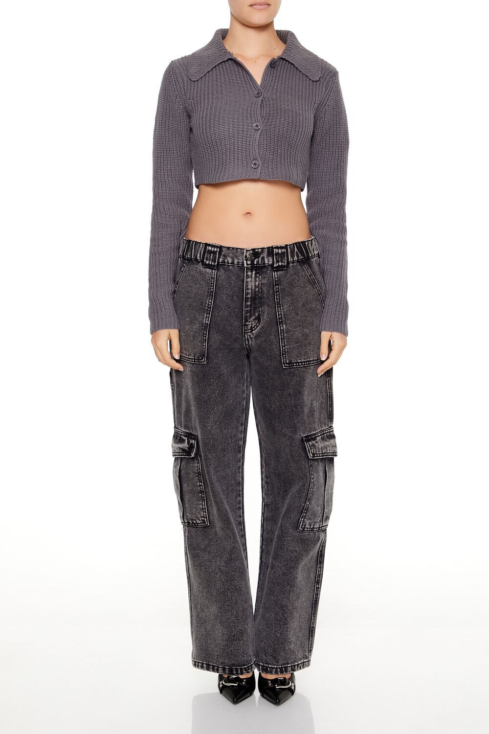 Cropped Rib-Knit Cardigan Sweater