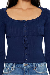 Tie-Front Pointelle Knit Sweater