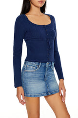 Tie-Front Pointelle Knit Sweater