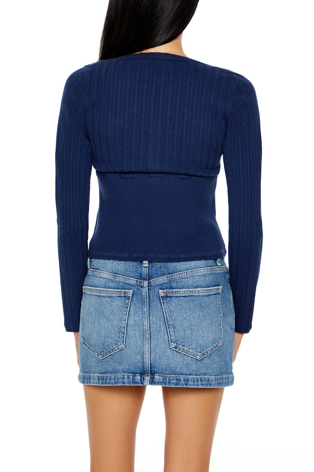Tie-Front Pointelle Knit Sweater