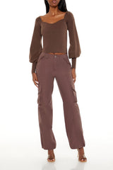 Gigot-Sleeve Sweater-Knit Crop Top