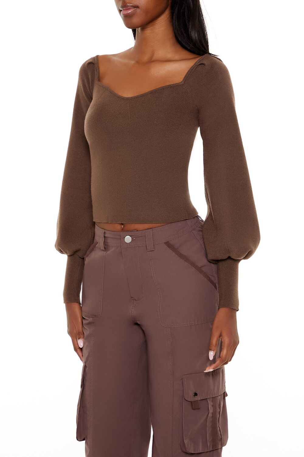 Gigot-Sleeve Sweater-Knit Crop Top