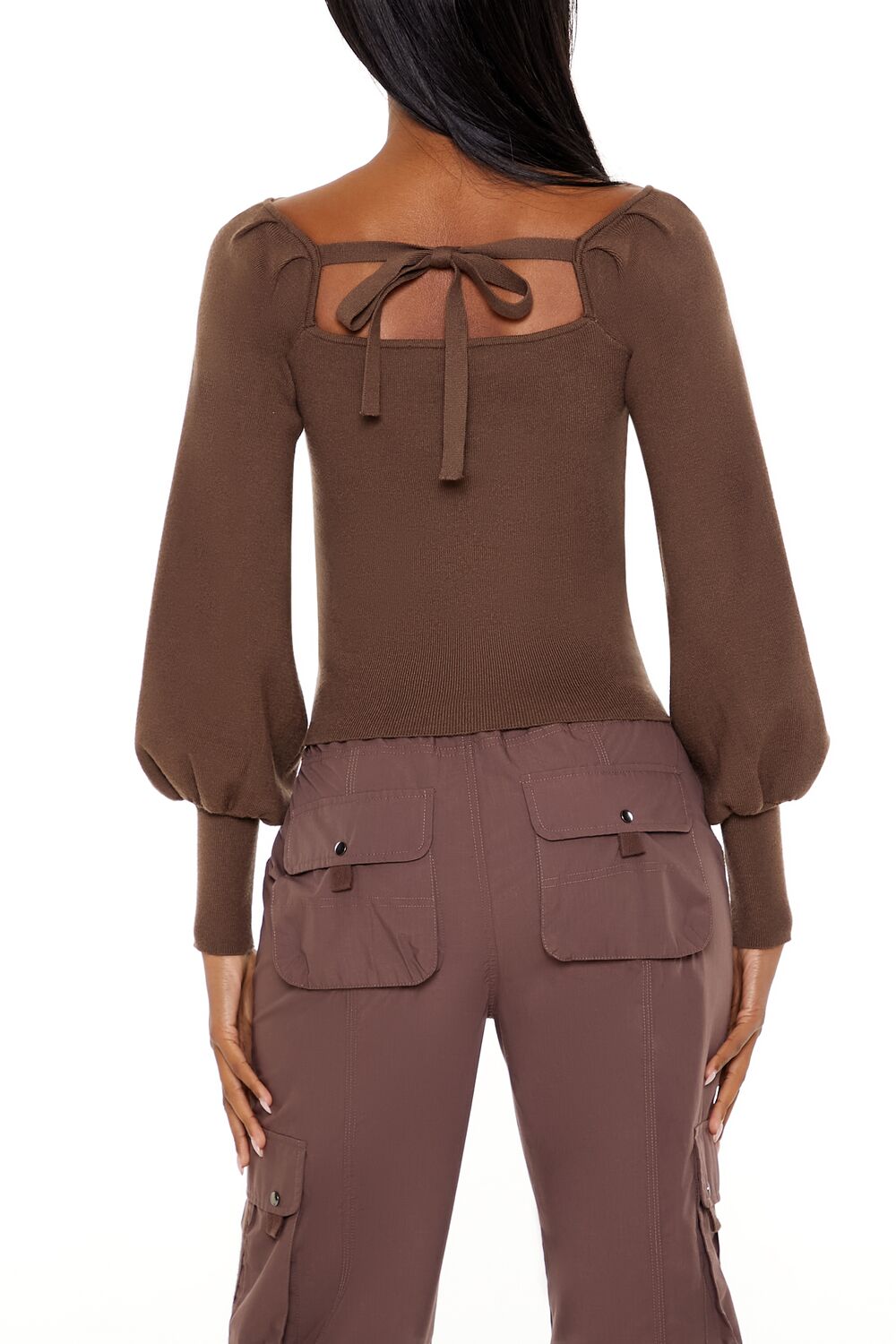 Gigot-Sleeve Sweater-Knit Crop Top