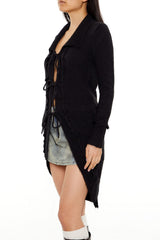 Tie-Front Longline Cardigan Sweater