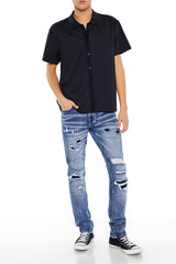 Textured Rib-Knit Button-Front Shirt