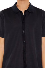 Textured Rib-Knit Button-Front Shirt