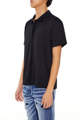 Textured Rib-Knit Button-Front Shirt