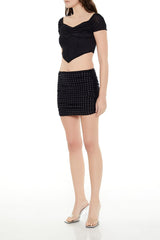Ruched Rhinestone Mini Skirt