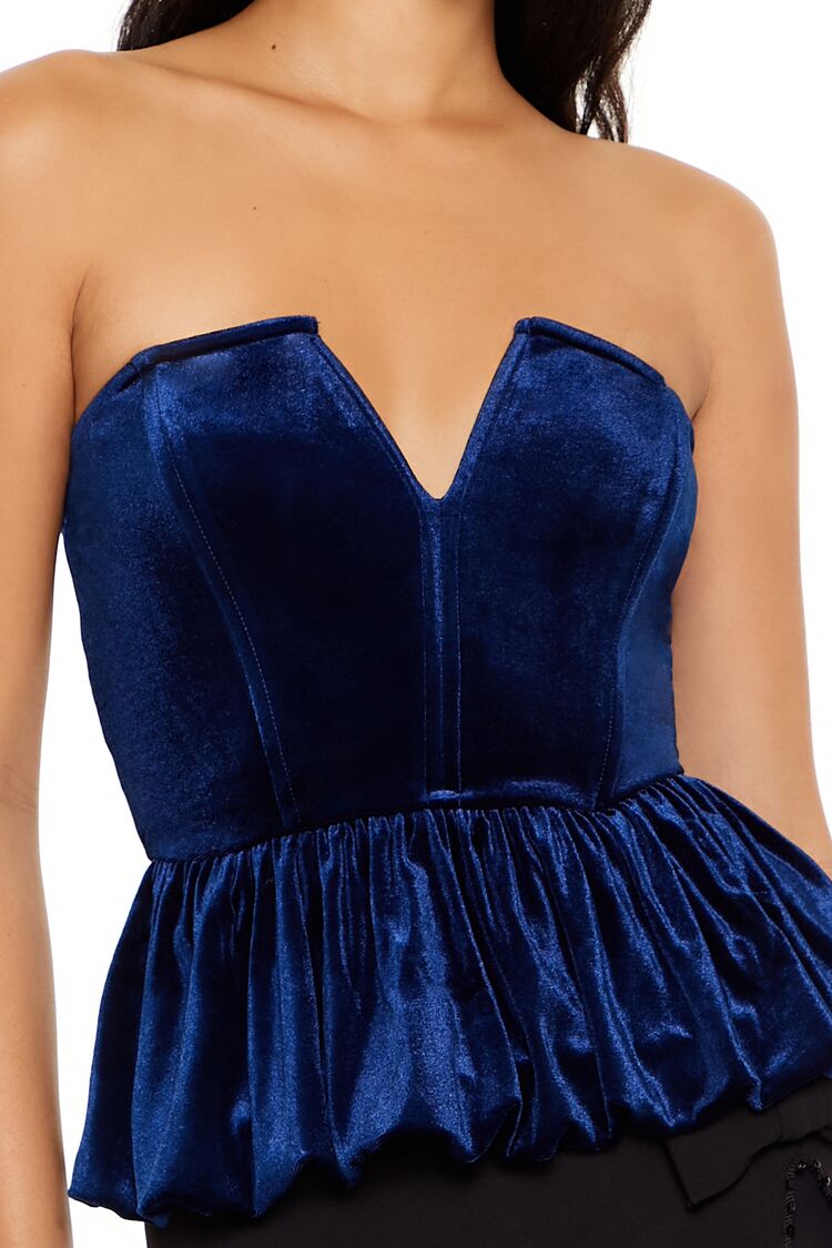 Velvet Bubble-Hem Peplum Top