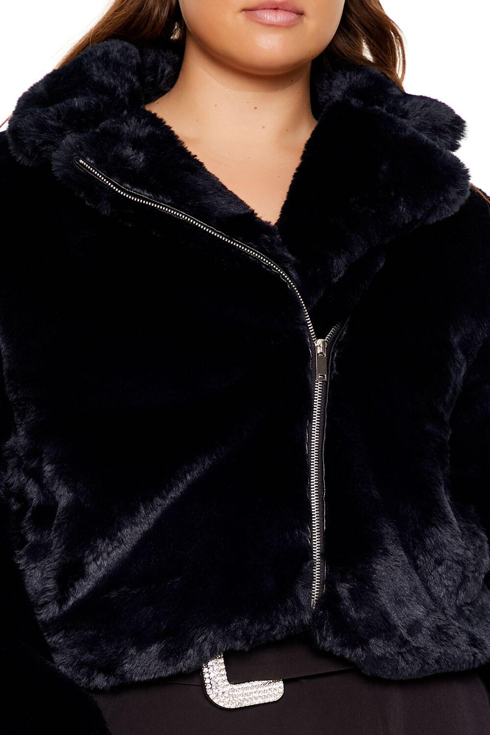 Plus Size Notched Faux Fur Coat