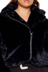 Plus Size Notched Faux Fur Coat