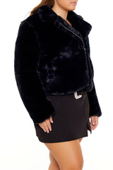 Plus Size Notched Faux Fur Coat