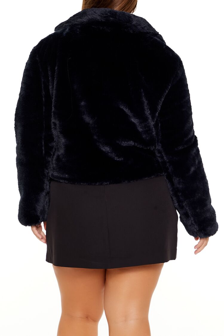 Plus Size Notched Faux Fur Coat