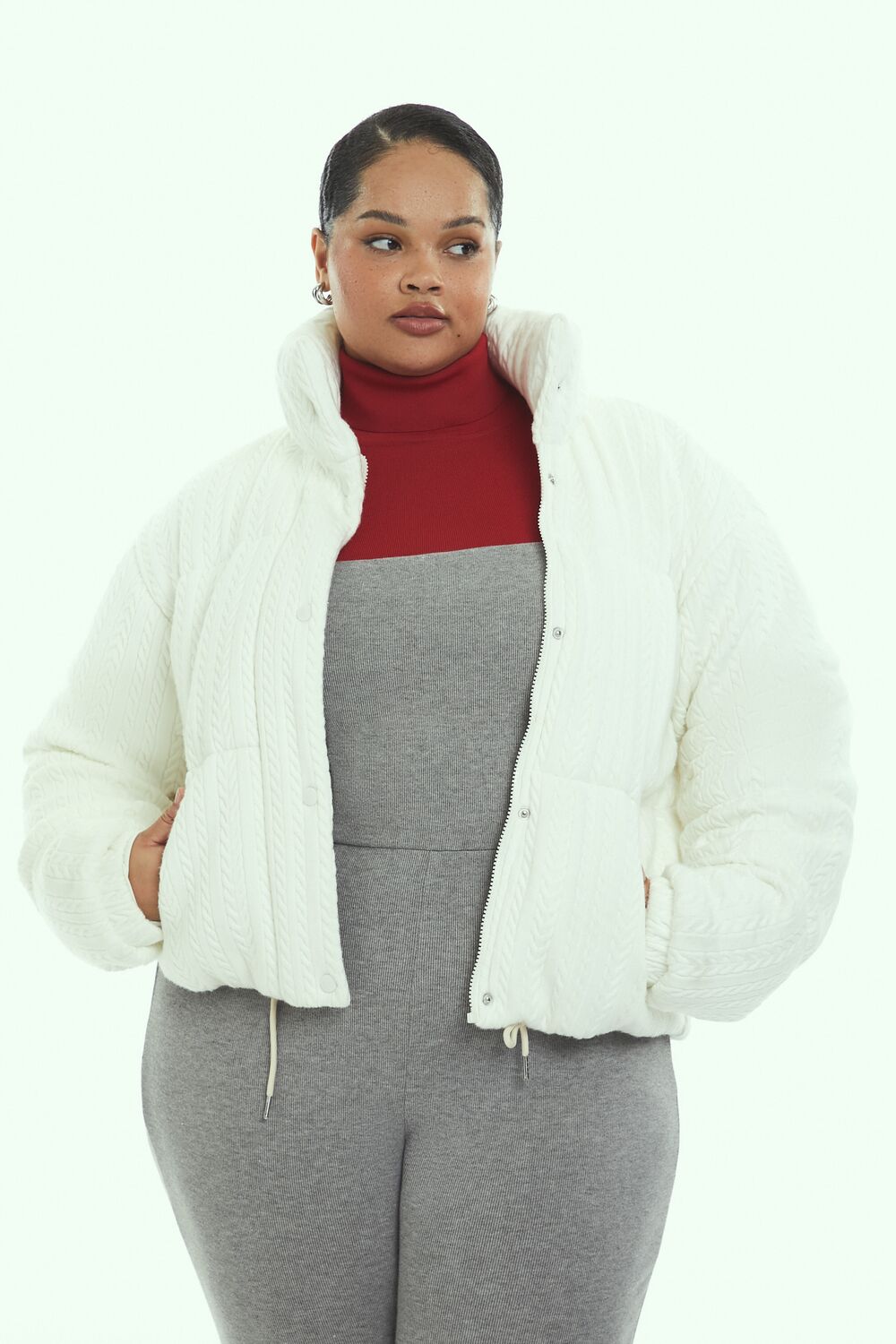 Plus Size Cable Knit Puffer Jacket