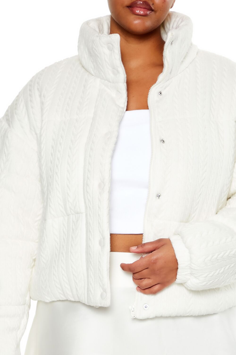 Plus Size Cable Knit Puffer Jacket
