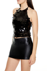 Sequin Cropped Halter Top