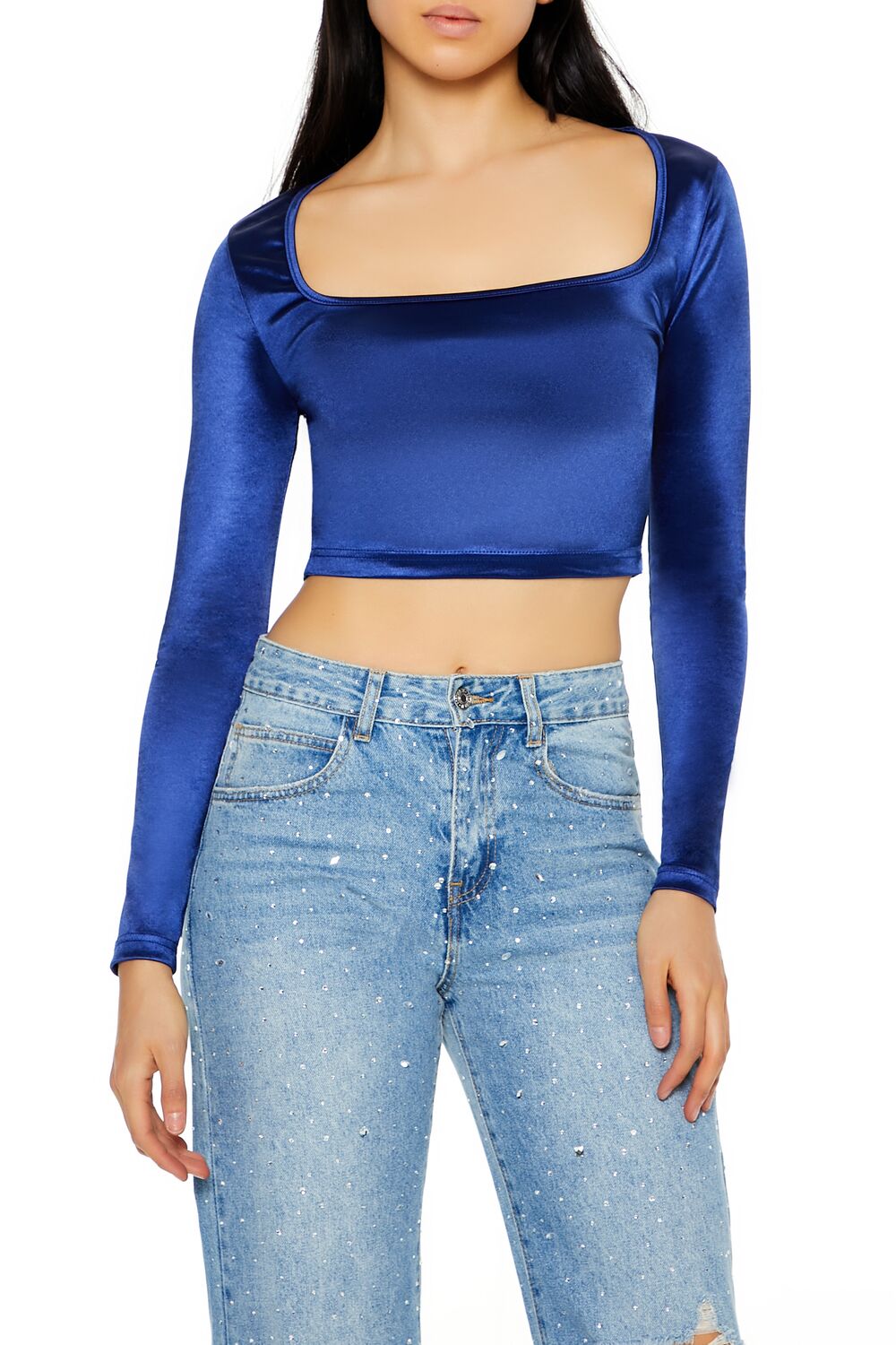 Satin Square-Cut Crop Top