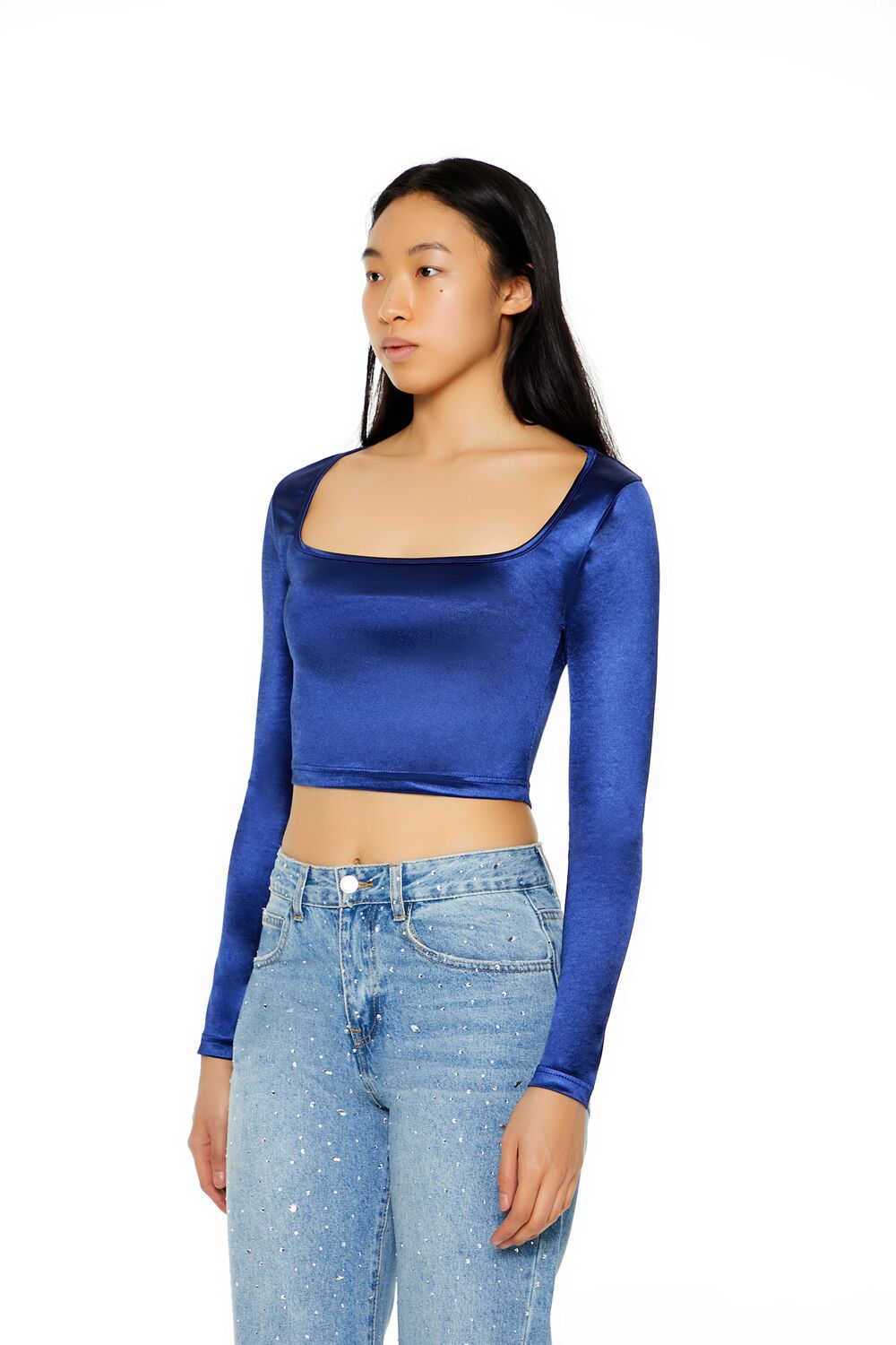 Satin Square-Cut Crop Top