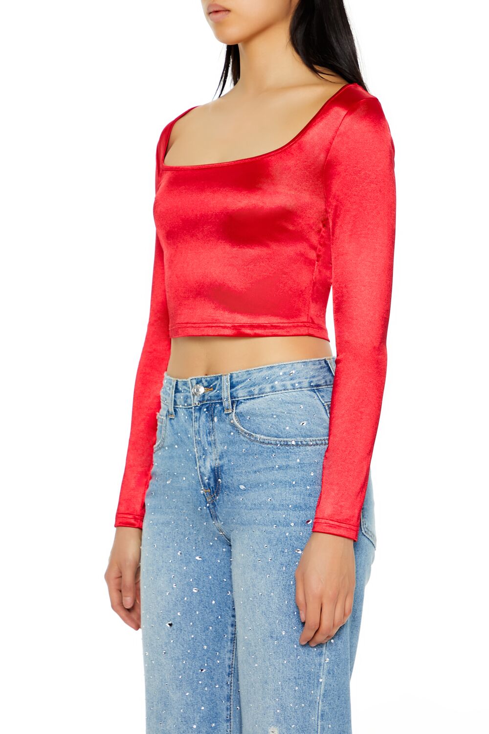 Satin Square-Cut Crop Top