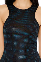 Fitted Rhinestone Mesh Tank Top