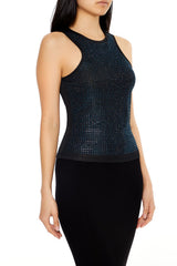 Fitted Rhinestone Mesh Tank Top
