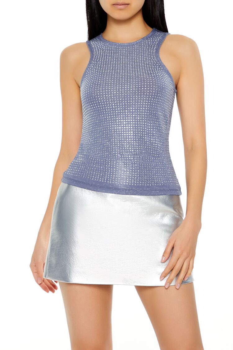 Fitted Rhinestone Mesh Tank Top