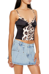 Satin Leopard Print Cropped Cami