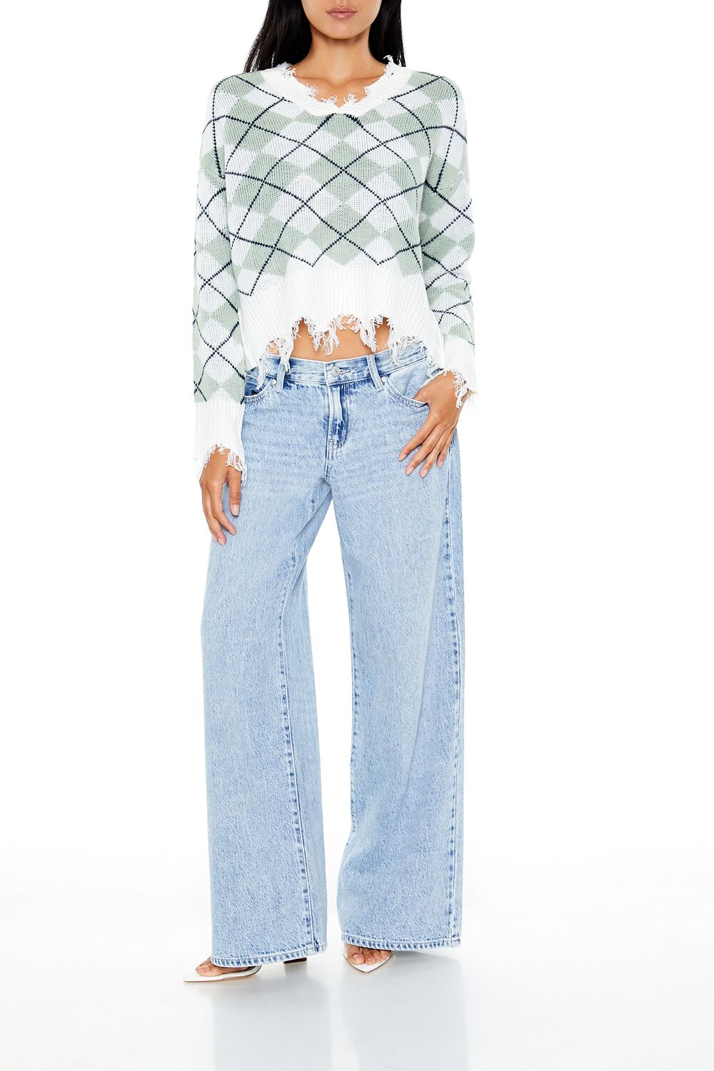 Cropped Argyle Sweater