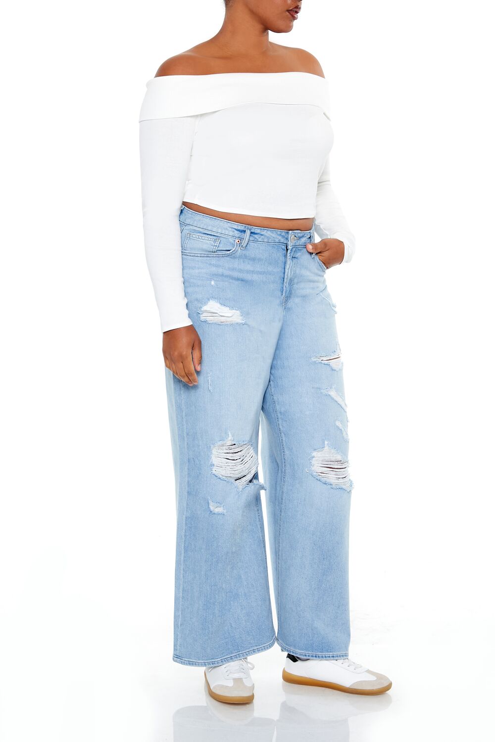 Plus Size Destroyed Baggy Jeans