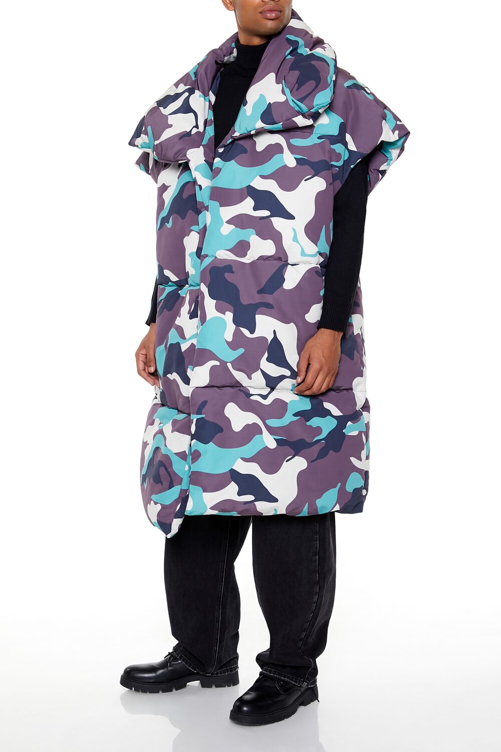 Camo Print Longline Puffer Vest