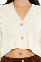 Faux Gem Cardigan Sweater