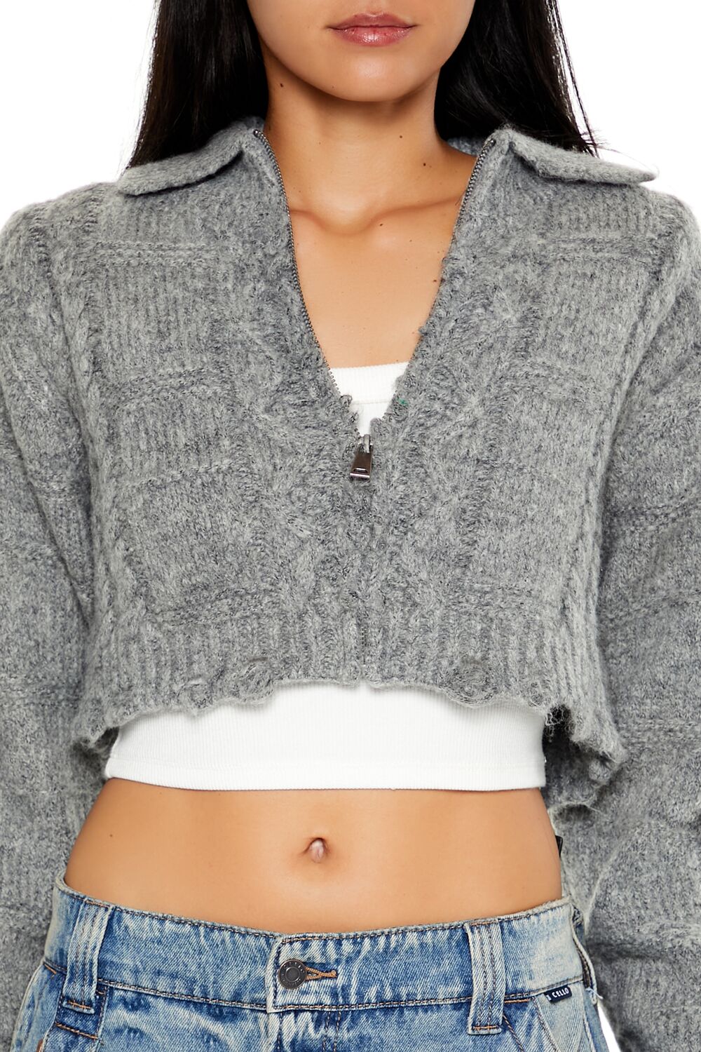 Cable Knit Sharkbite Half-Zip Sweater