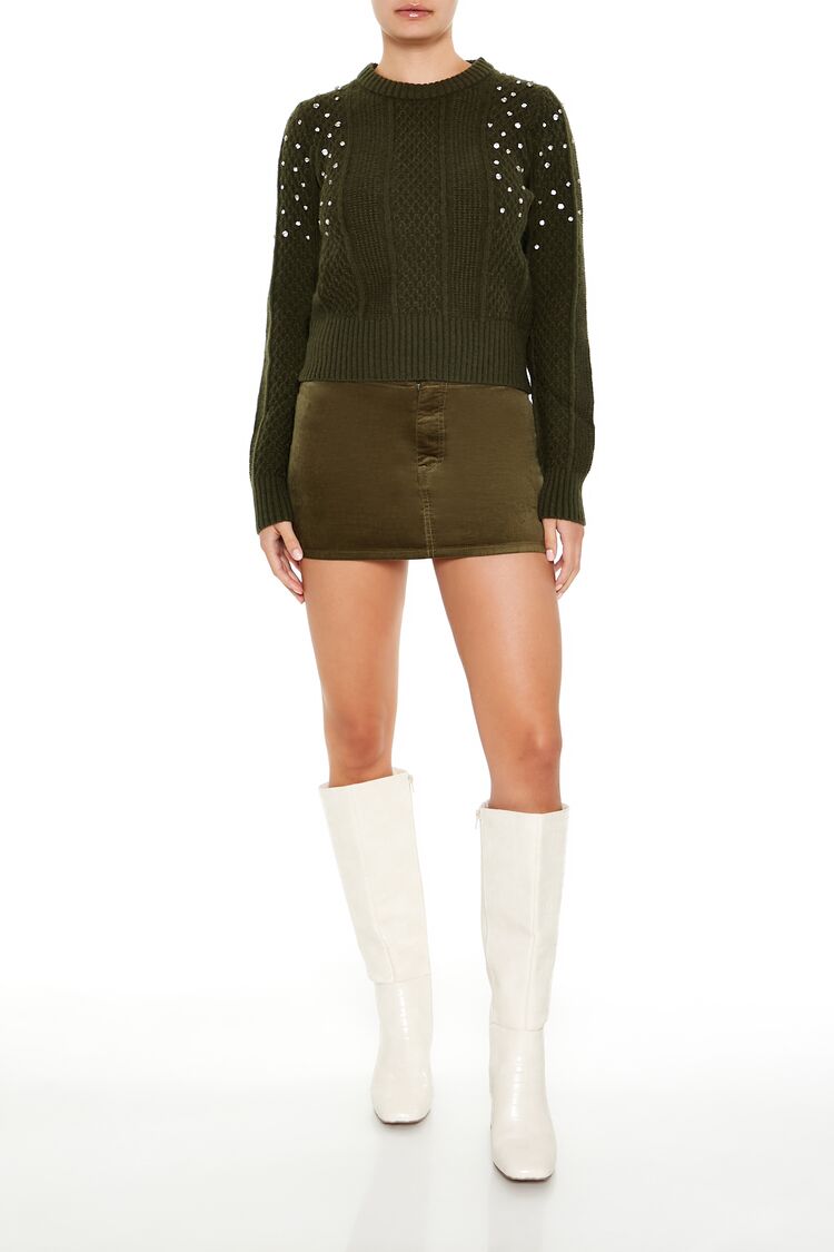 Faux Gem Cable Knit Sweater