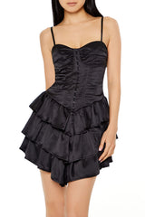 Tiered Satin Corset Mini Dress