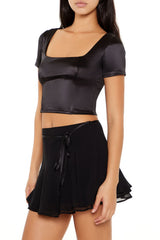 Satin Square-Neck Crop Top