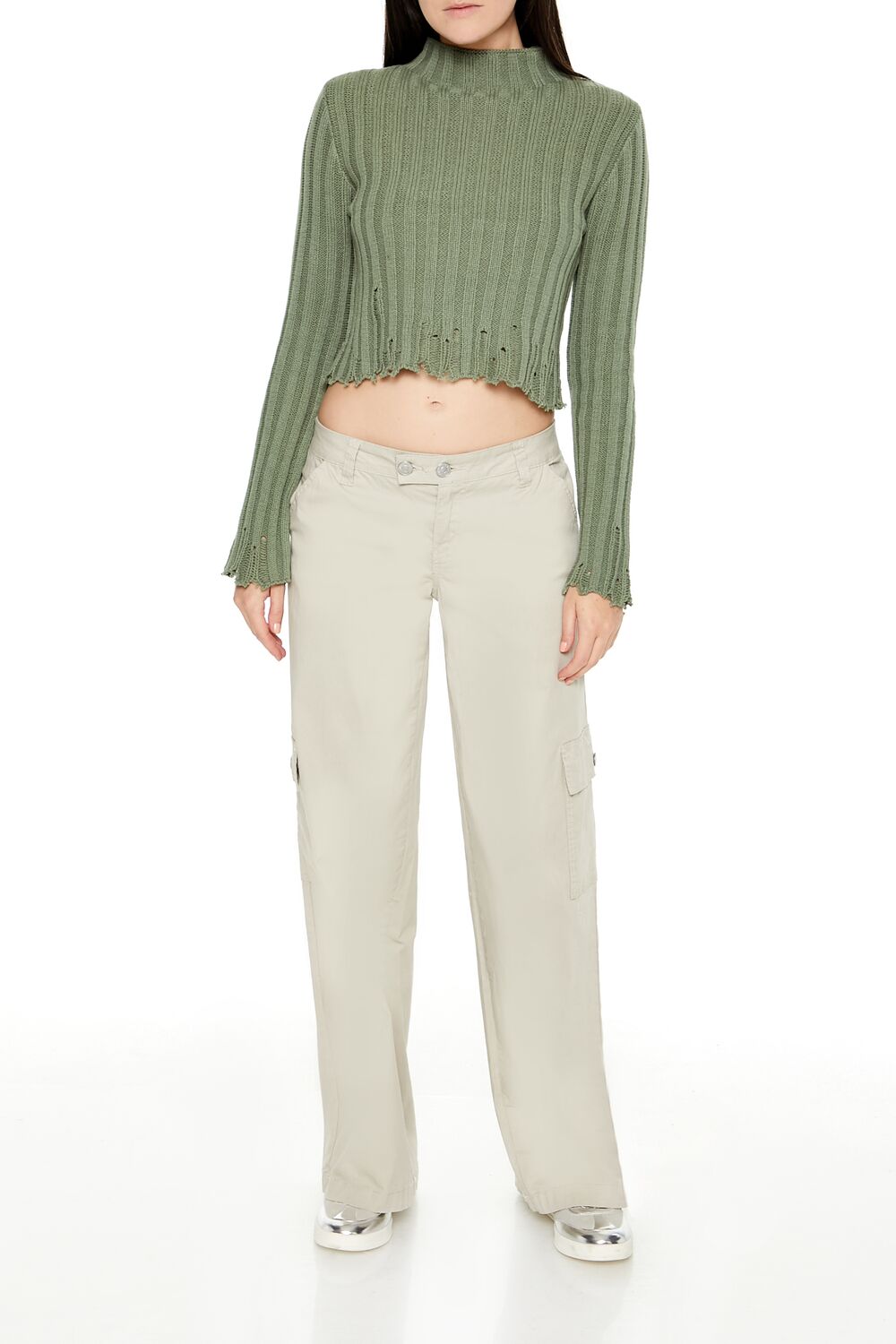 Distressed Mock Neck Sweater