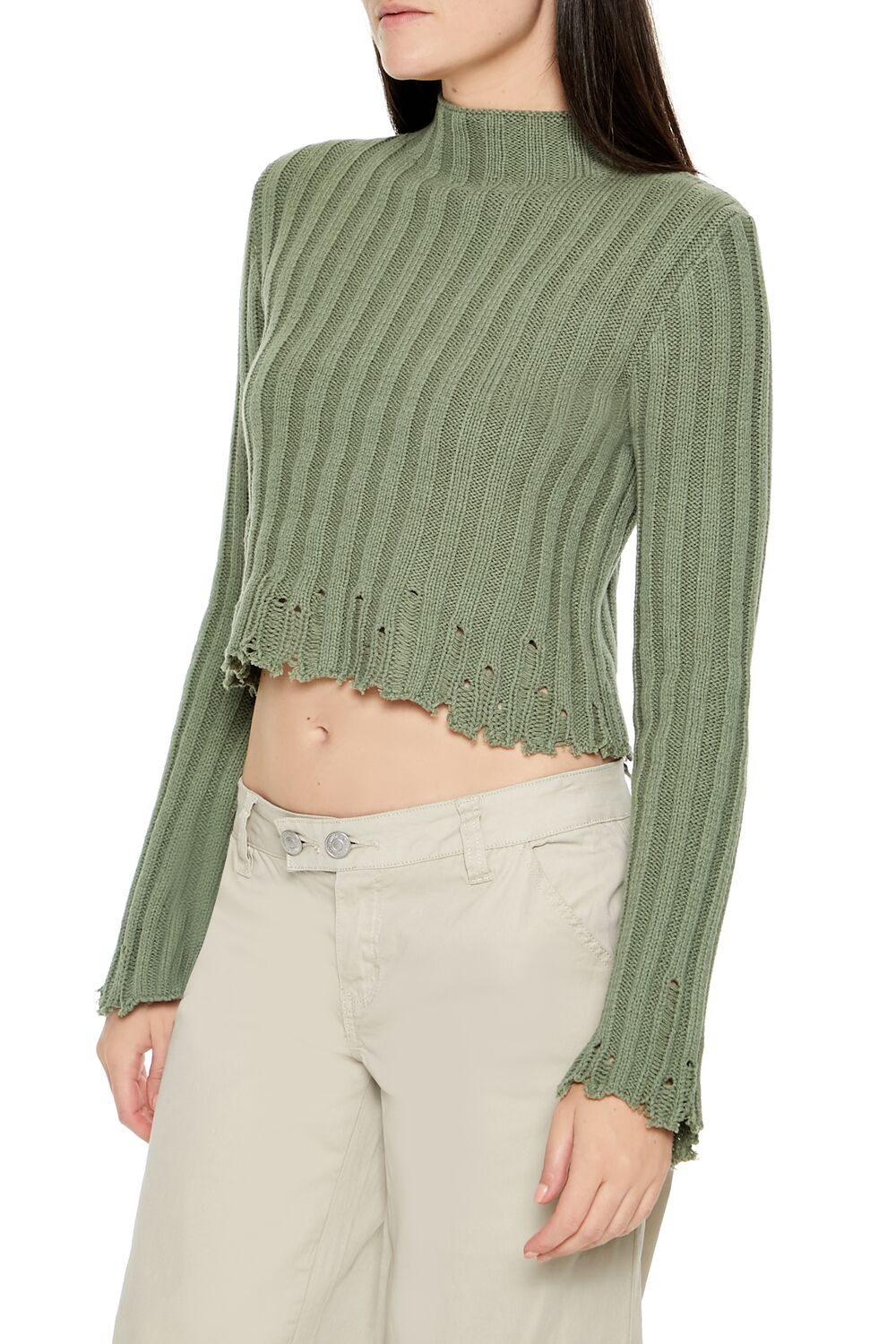 Distressed Mock Neck Sweater