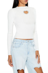 Glitter Heart Cutout Sweater