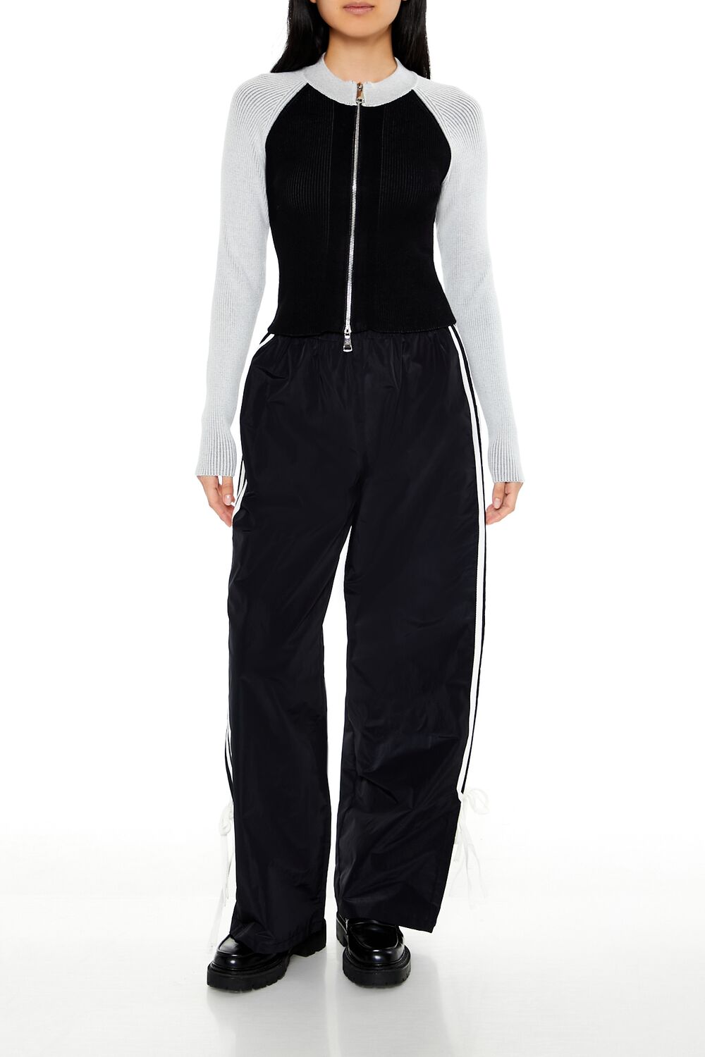Two-Tone Raglan Zip-Up Sweater