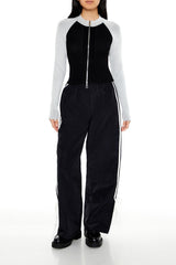 Two-Tone Raglan Zip-Up Sweater