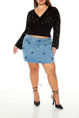 Plus Size Pointelle Surplice Sweater