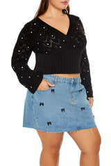 Plus Size Pointelle Surplice Sweater