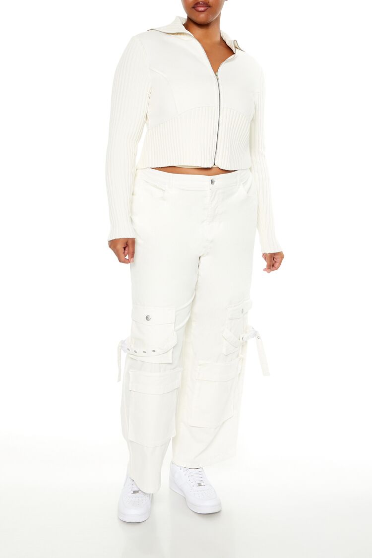 Plus Size Cropped Zip-Up Sweater