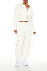 Plus Size Cropped Zip-Up Sweater