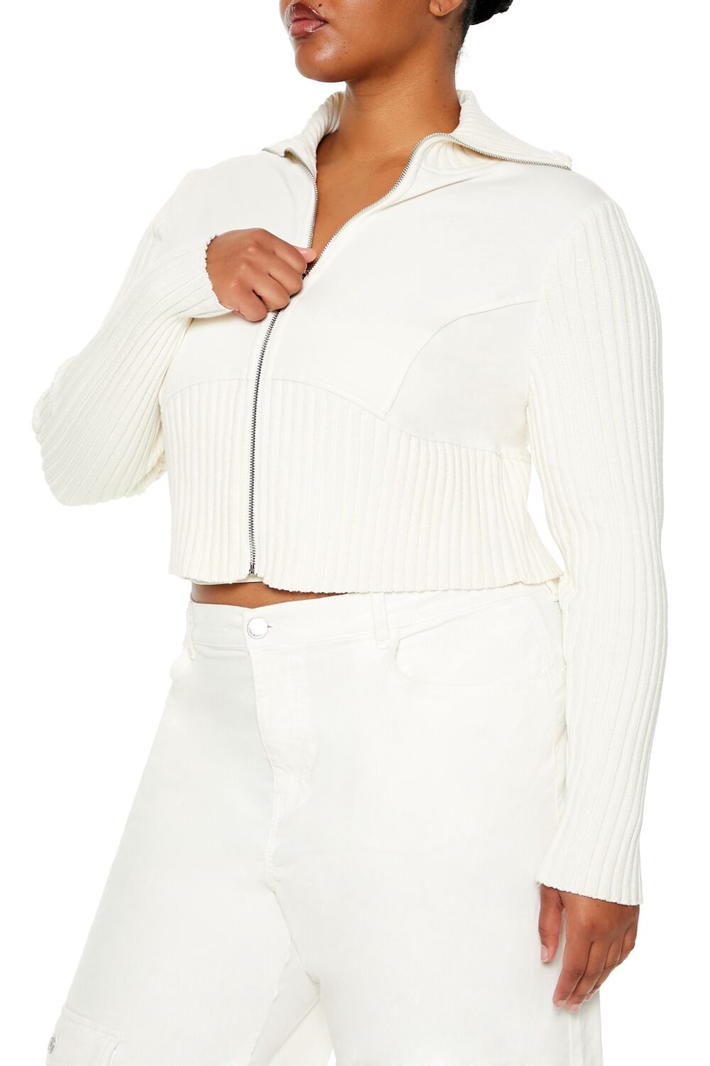 Plus Size Cropped Zip-Up Sweater