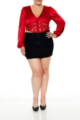 Plus Size Satin Corset Crop Top