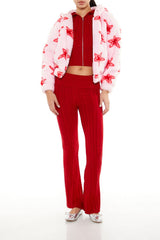 Faux Shearling Star Print Hoodie