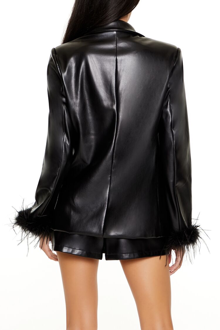 Faux Feather & Leather Blazer