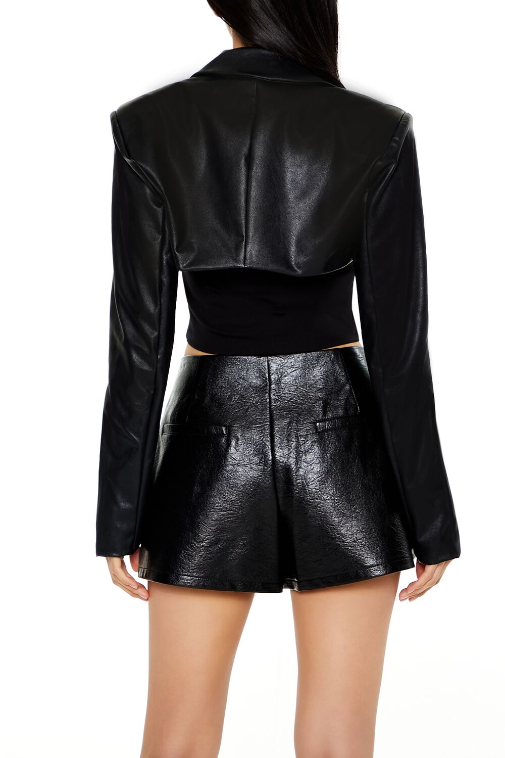 Faux Leather Cropped Blazer