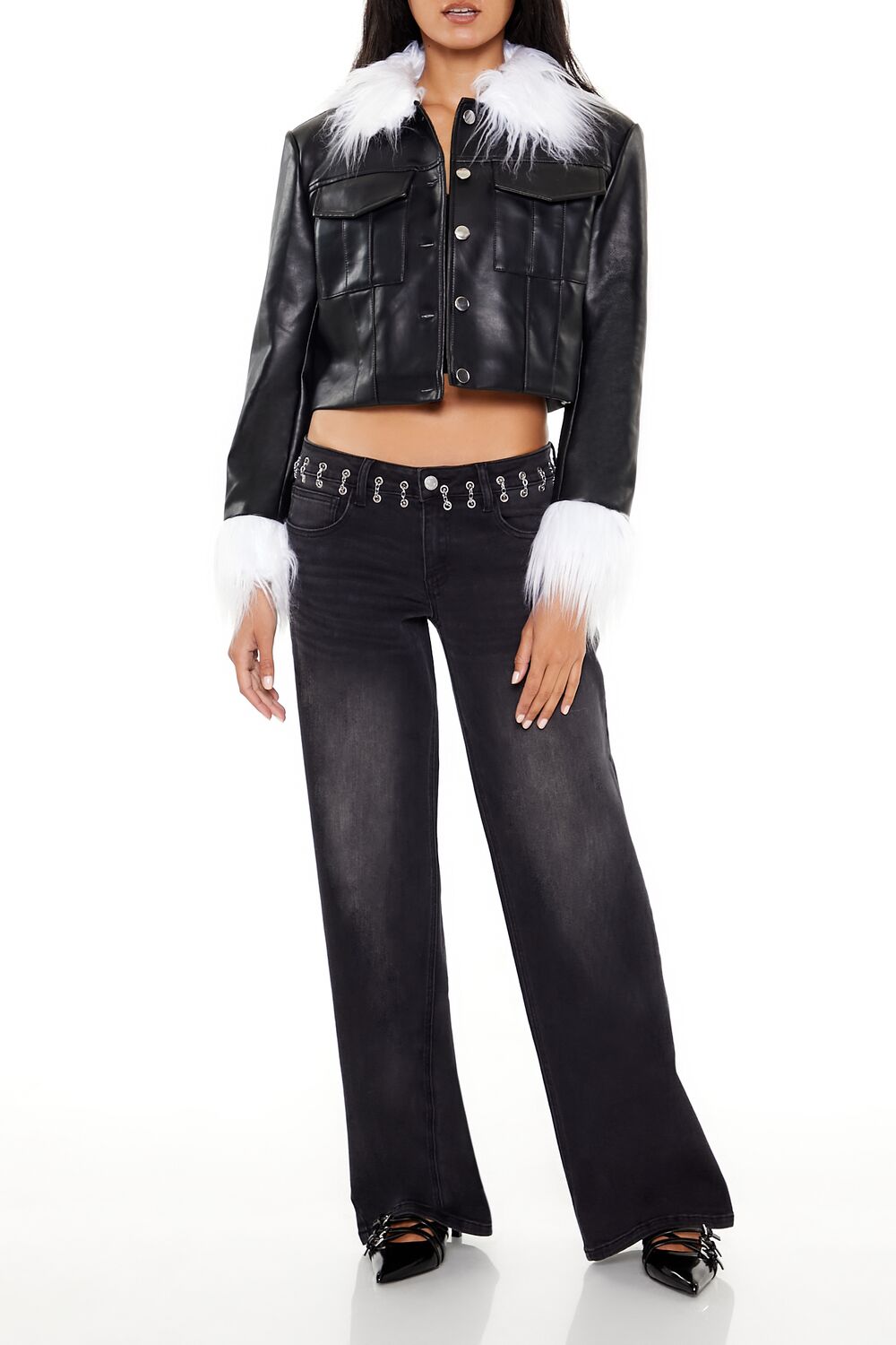 Faux Fur & Leather Trucker Jacket